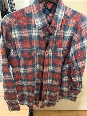 George Red, Blue & White Plaid Button-Up Shirt